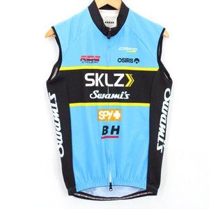 CAPO Cycling Jersey Mens Blue Activewear Full Zip Sleeveless Sponsors Logos Sz M